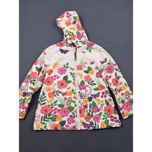 Stephen Joseph Kids Rain Jacket Coat Floral Butterfly Cream Pink Size 7/8 Hooded